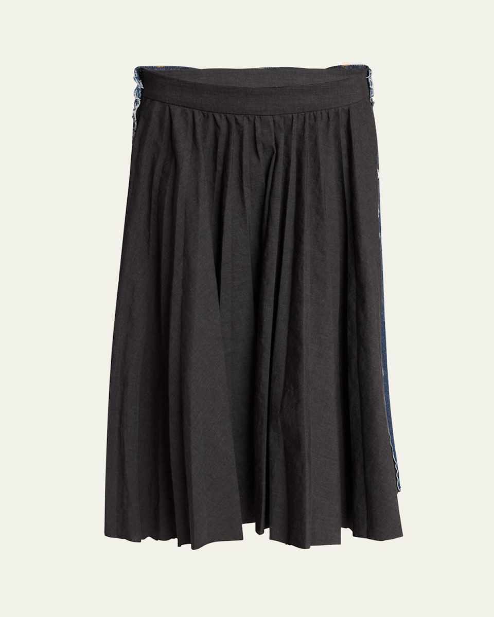 Hybrid Pleated Denim Midi Skirt